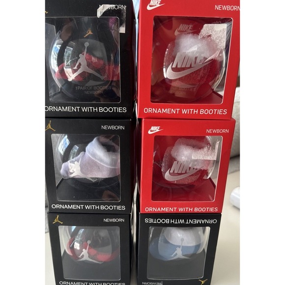 Nike Baby Booties & Ornament GIFT BOX, Newborn, Red/Check/Pink/Blue White Multis - Picture 1 of 9